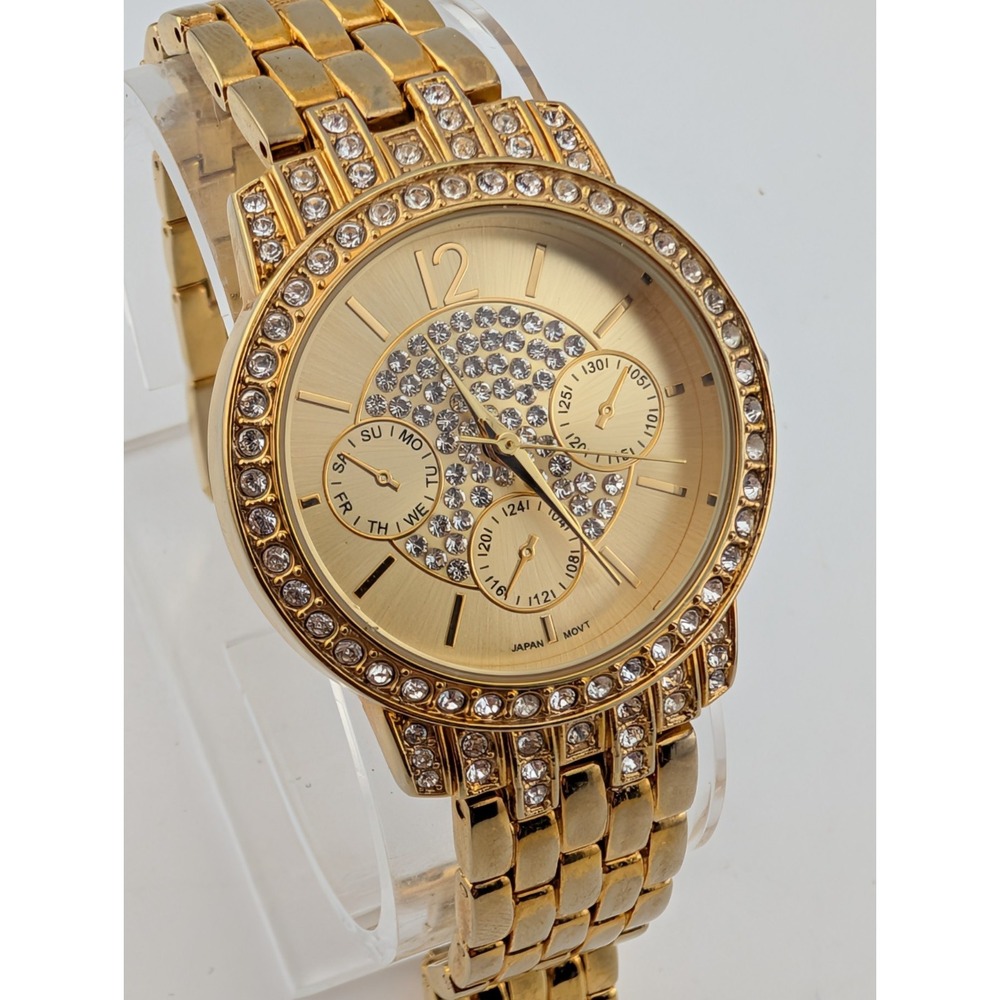 Avon‎ Bling Pave Swarovski Crystals Watch Women 34mm Case 7.5" Band- New Battery